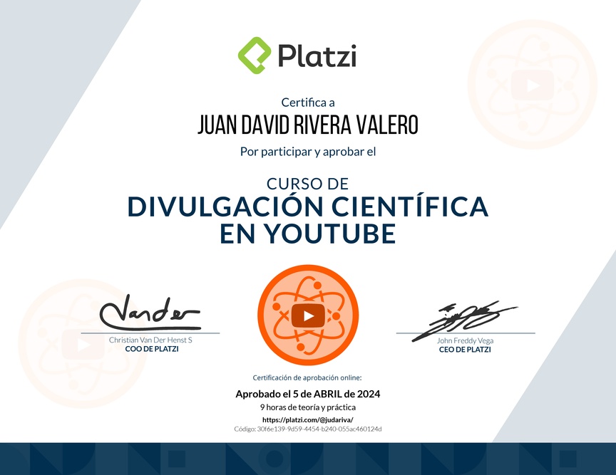 Diploma del Curso de Divulgación Educativa en YouTube