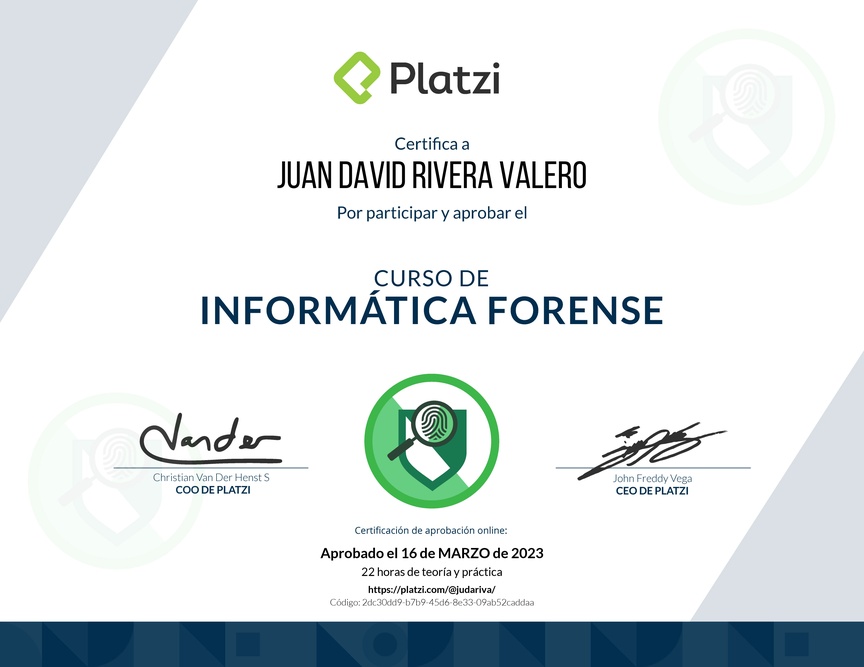 Diploma del Curso de Informática Forense