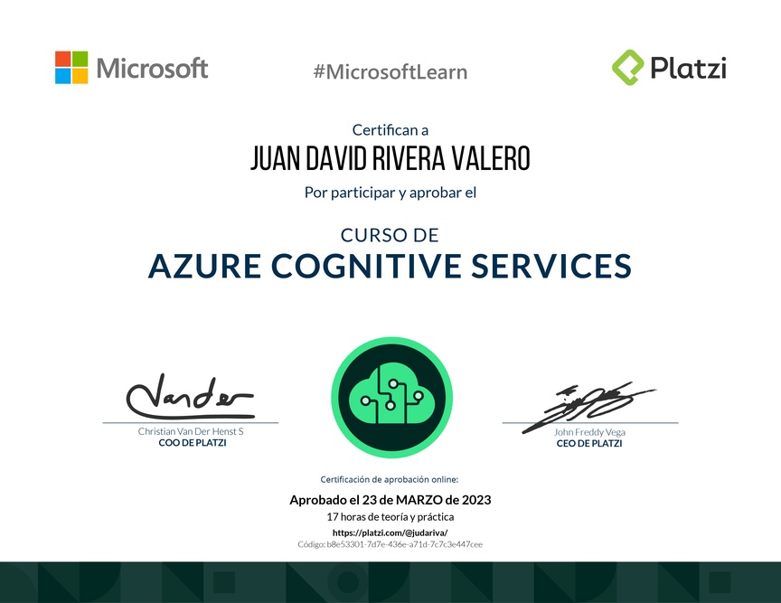 Diploma del Curso de Azure Cognitive Services