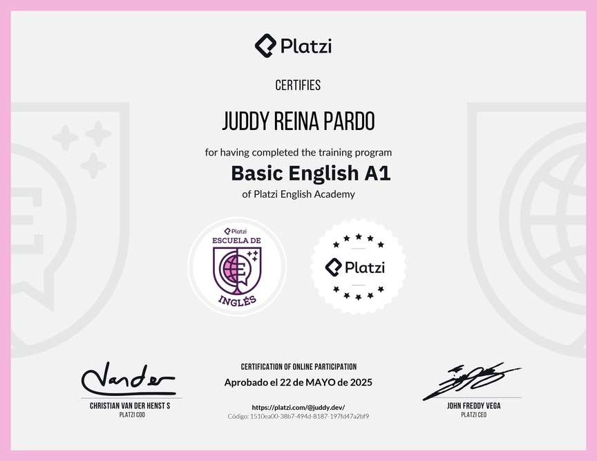Diploma de la Ruta de Aprendizaje de Inglés Básico A1