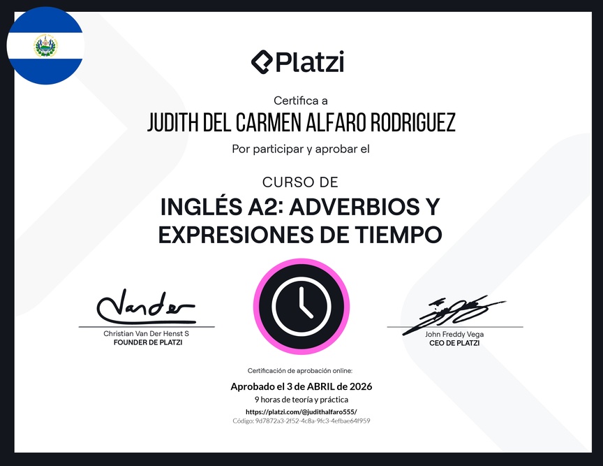 Diploma del Curso de Inglés Básico A2: Adverbios y Expresiones de Tiempo