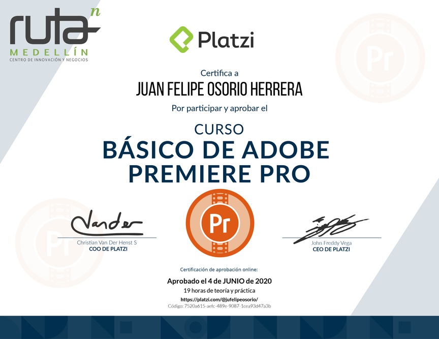Diploma del Curso de Adobe Premiere Pro