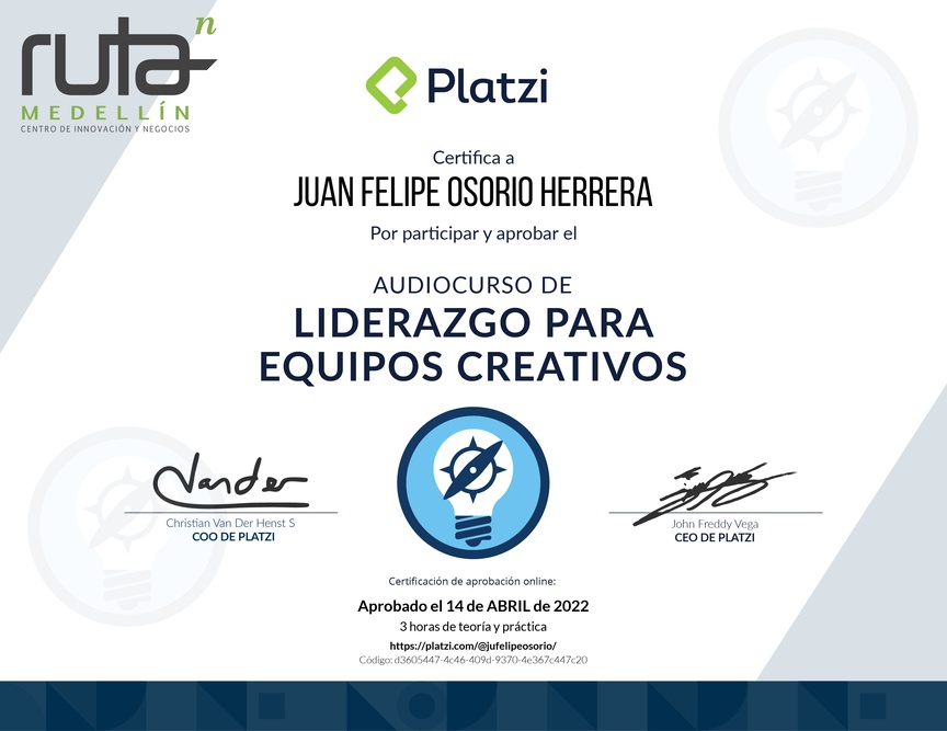 Diploma de Audiocurso de Liderazgo para Equipos Creativos