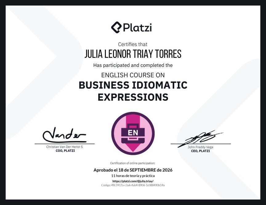 Diploma del Curso de Expresiones Idiomáticas de Negocios en Inglés