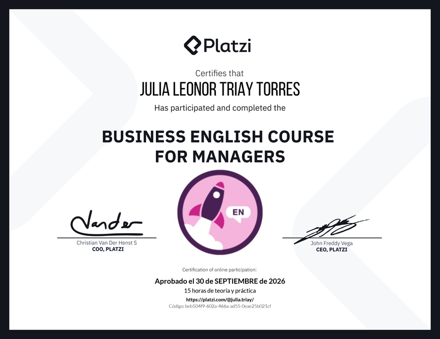 Diploma del Curso de Inglés de Negocios para Managers