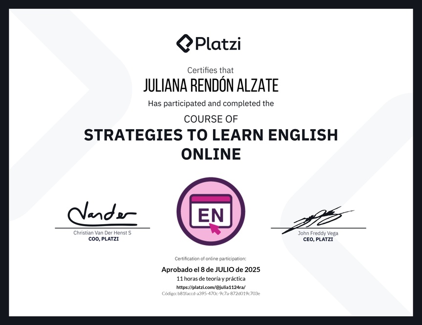 Diploma del Curso Gratis de Estrategias para Aprender Inglés en Línea
