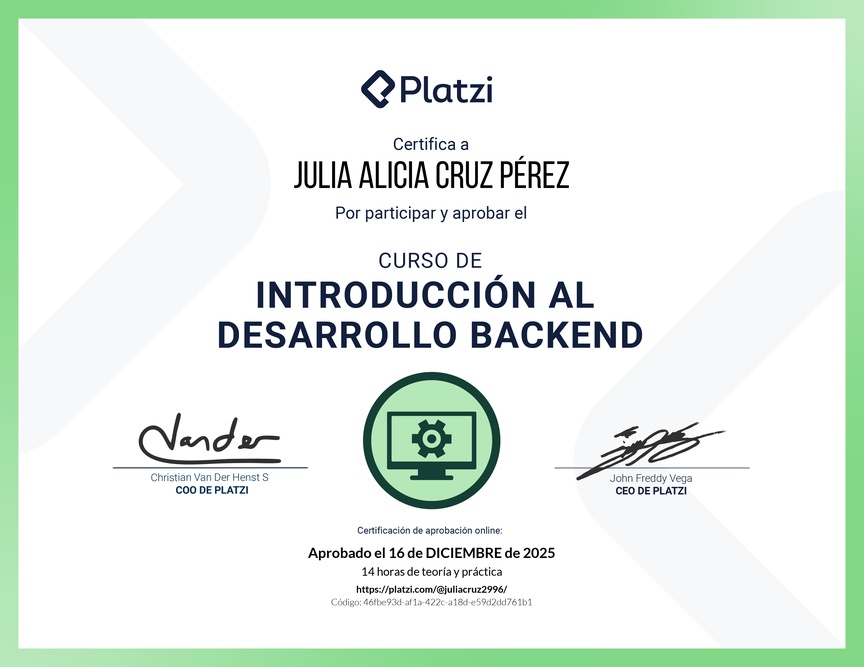Diploma del Curso de Introducción al Desarrollo Backend