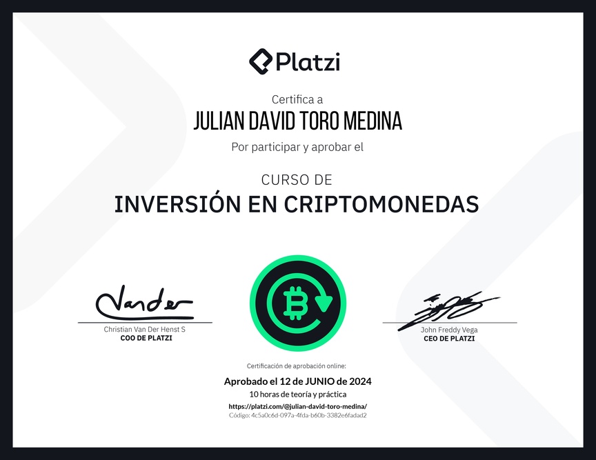 Diploma del Curso de Inversión en Criptomonedas