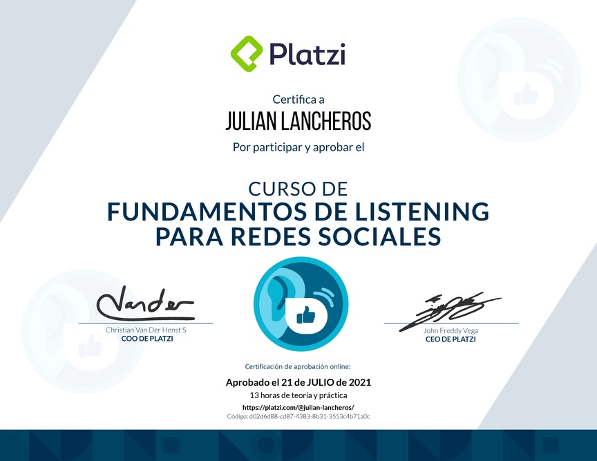 Diploma del Curso de Técnicas de Listening en Redes Sociales
