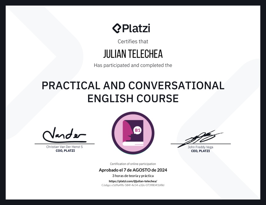 Diploma del Curso de Inglés Práctico y Conversacional