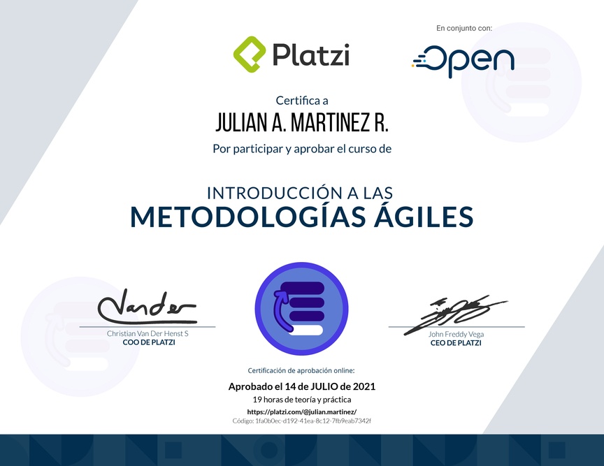 Diploma de Introducción a las Metodologías Ágiles 2017