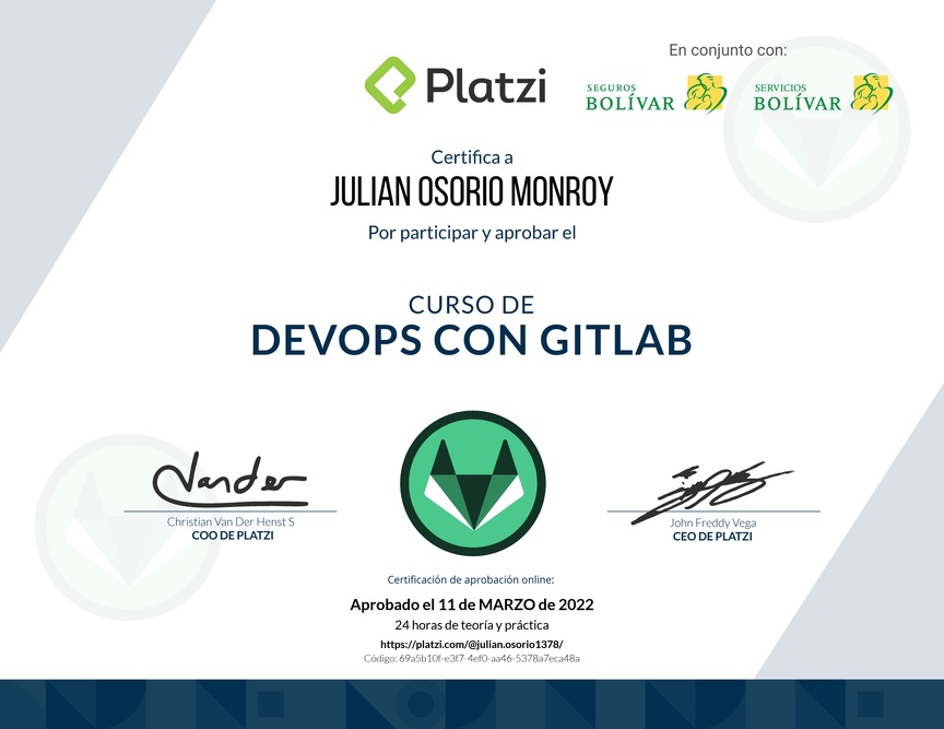 Diploma del Curso de DevOps con GitLab