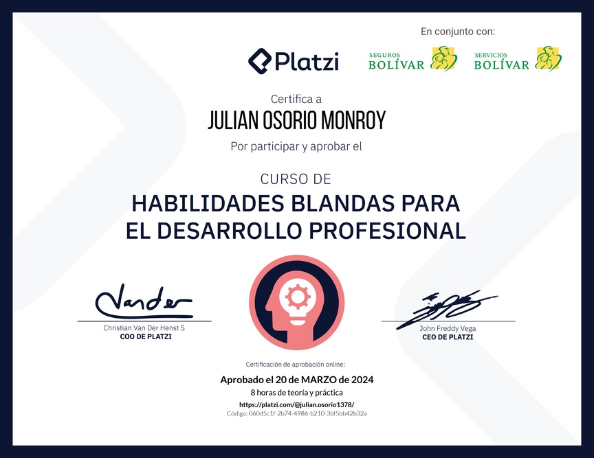 Diploma del Curso de Habilidades Blandas para el Desarrollo Profesional