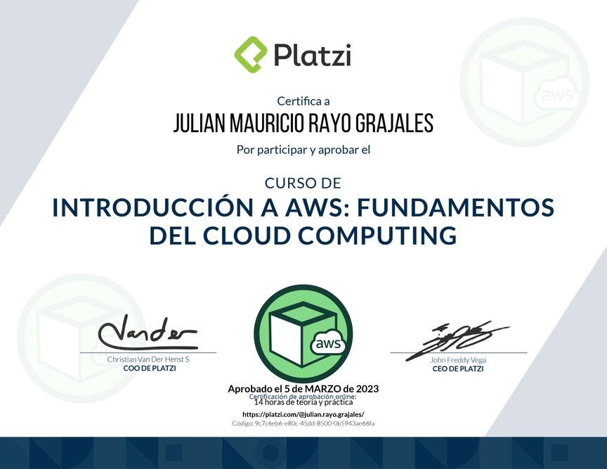 Diploma del Curso de Introducción a AWS: Fundamentos de Cloud Computing
