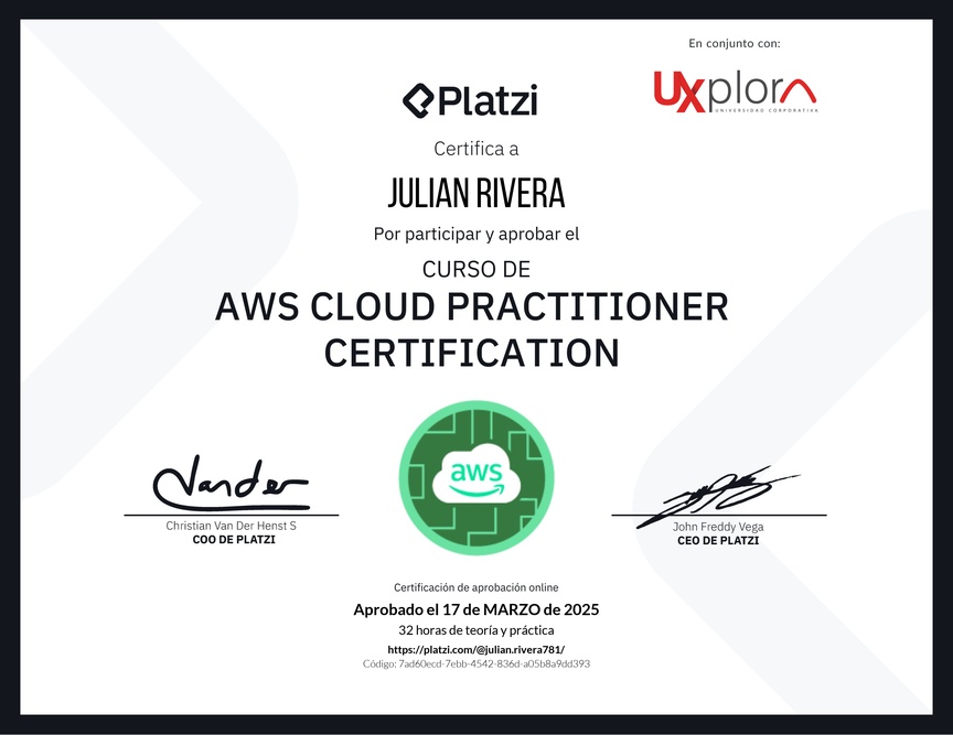 Diploma del Curso AWS Cloud Practitioner Certification