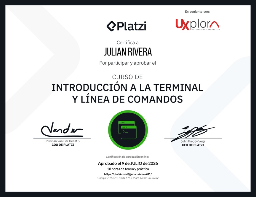 Diploma del Curso de Introducción a la Terminal y Línea de Comandos