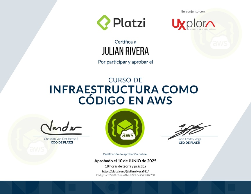 Diploma del Curso de Infraestructura Como Código en AWS