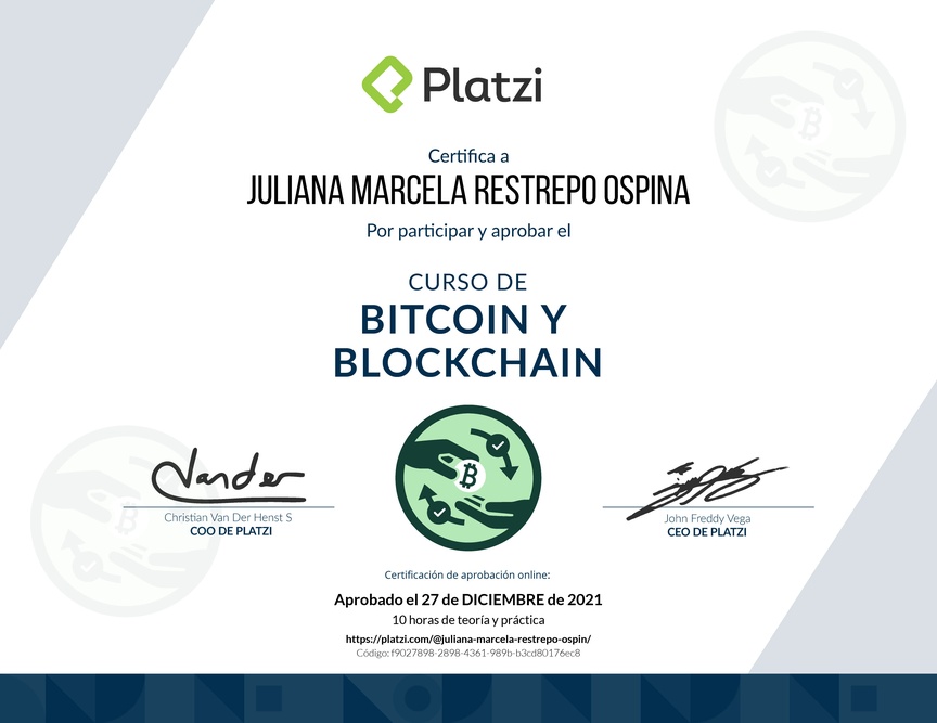 Diploma del Curso de Bitcoin y Blockchain