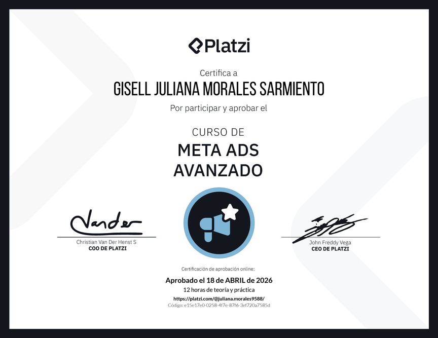 Diploma del Curso de Meta Ads Avanzado: Conoce Nuevas Funcionalidades