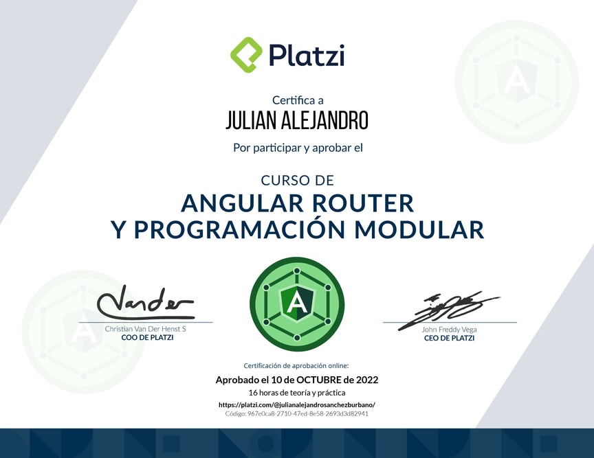 Diploma del Curso de Angular Router: Lazy Loading y Programación Modular