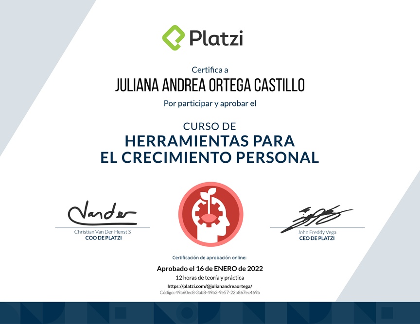 Diploma del Curso de Herramientas para el Crecimiento Personal