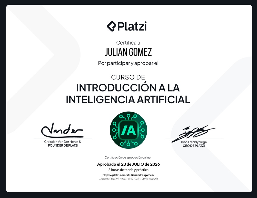Diploma del Curso de Introducción a la Inteligencia Artificial