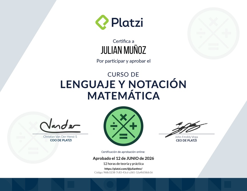 Diploma del Curso de Lenguaje y Notación Matemática