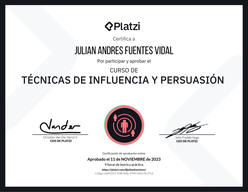 Diploma del Curso de Técnicas de Influencia y Persuasión