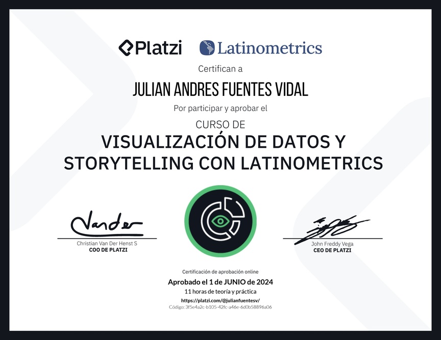 Diploma del Curso de Visualización de Datos y Storytelling con Latinometrics