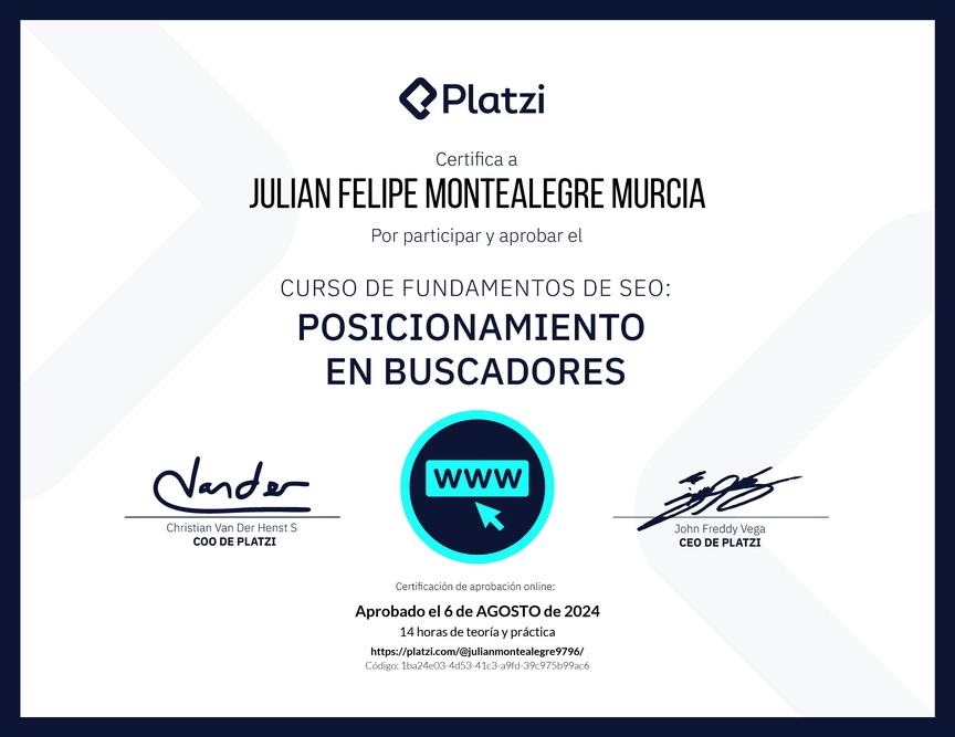 Diploma del Curso de Fundamentos de SEO y Posicionamiento Web