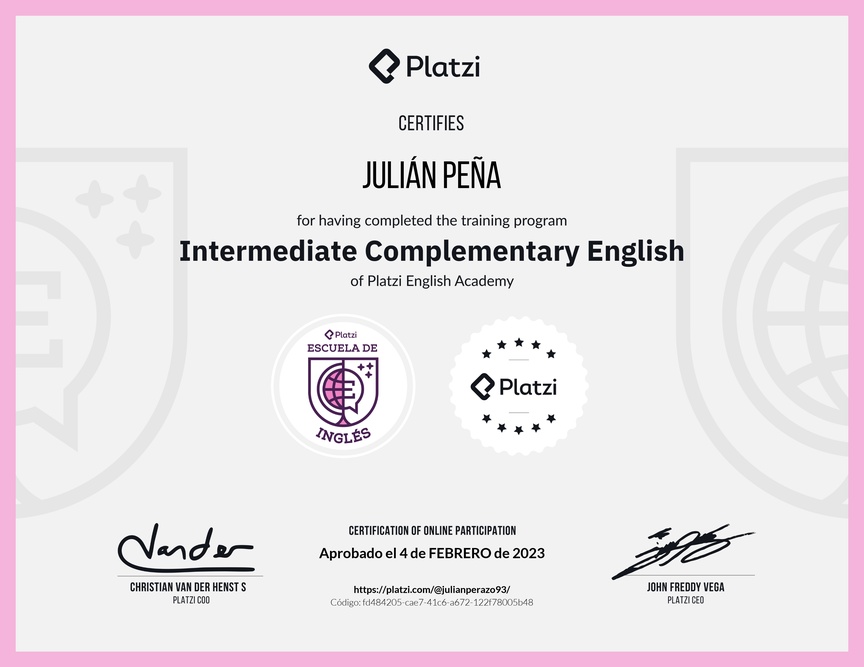 Diploma de la Ruta de Aprendizaje de Inglés Intermedio Complementario - Deprecated
