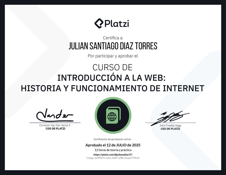 Diploma del Curso de Introducción a la Web: Historia y Funcionamiento de Internet