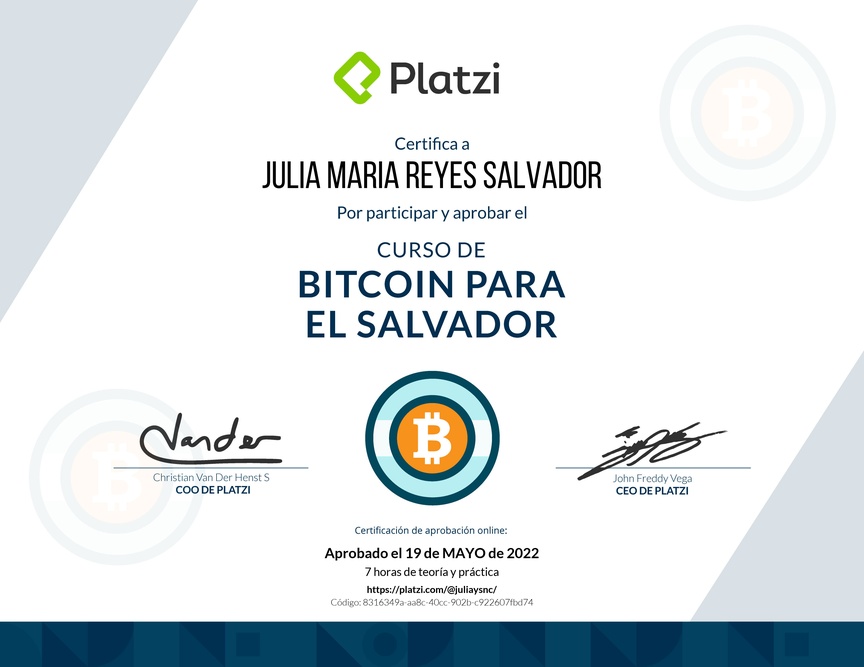 Diploma del Curso de Bitcoin para El Salvador
