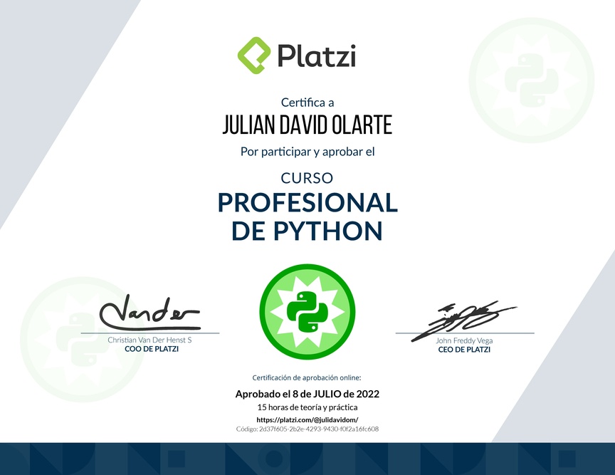 Diploma del Curso Profesional de Python