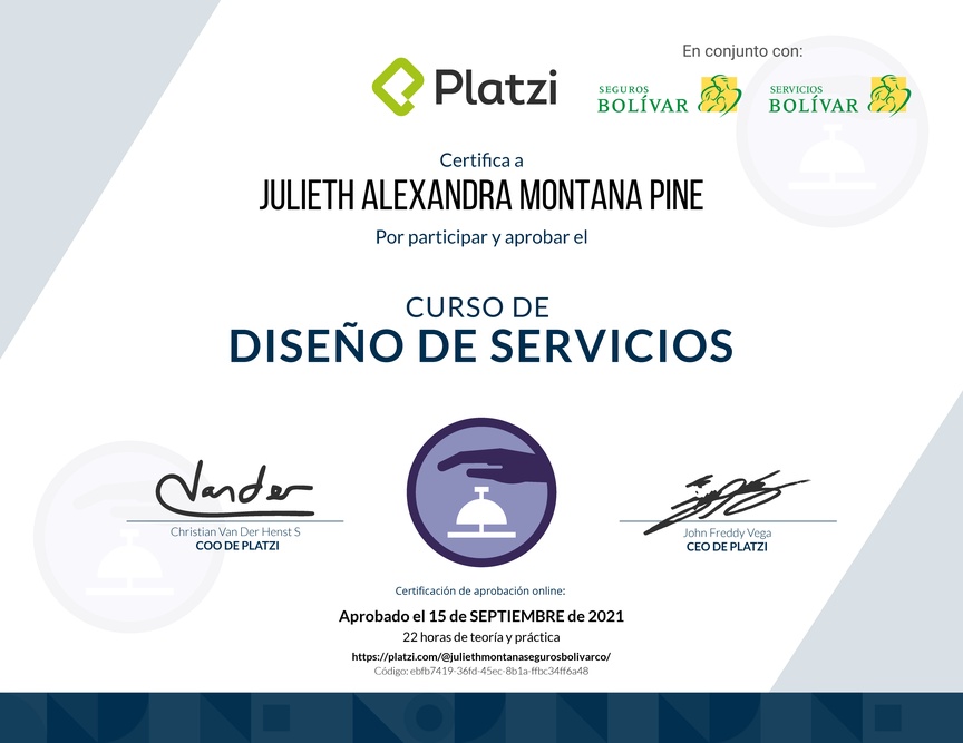Diploma del Curso de Diseño de Servicios