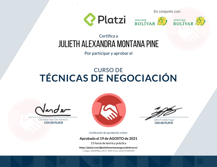 Diploma del Curso de Técnicas de Negociación