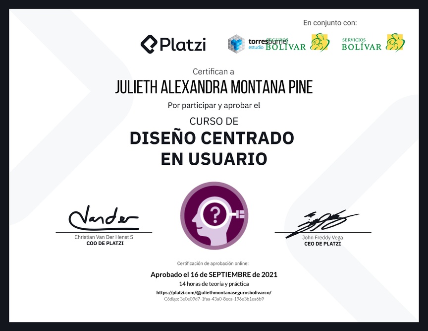 Diploma del Curso de Diseño Centrado en Usuario