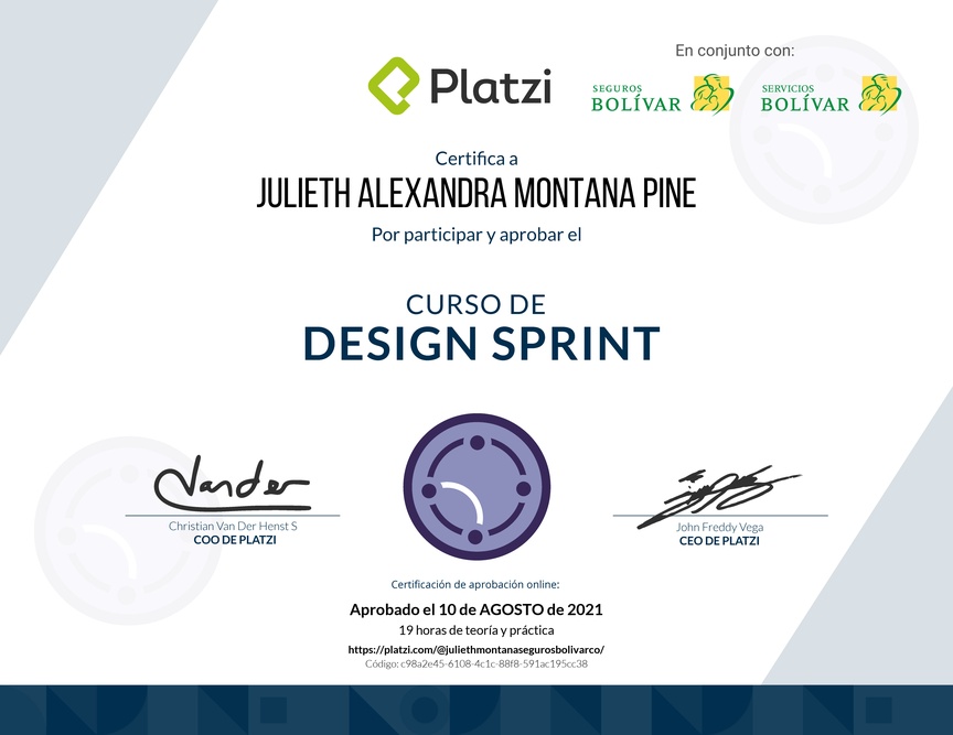 Diploma del Curso de Design Sprint Aplicado