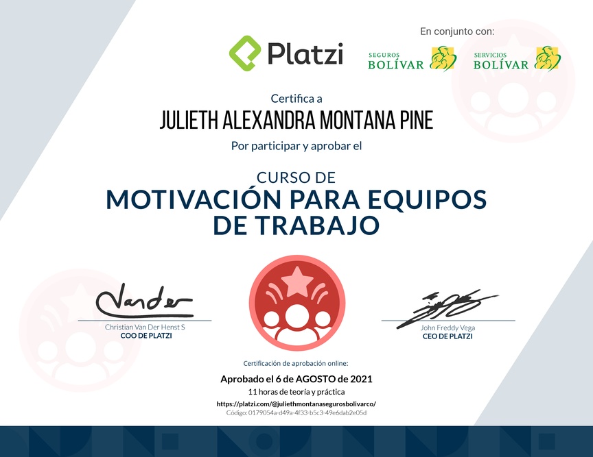 Diploma del Curso de Motivación para Equipos de Trabajo