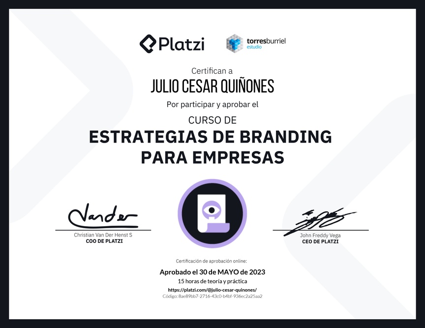 Diploma del Curso de Diseño y Desarrollo de Estrategias de Marca