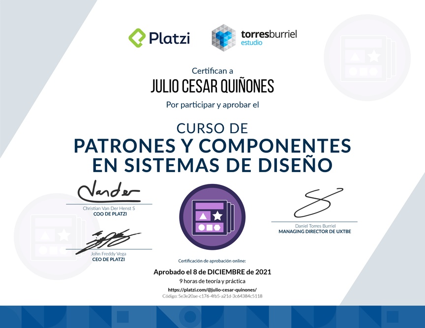 Diploma del Curso de Patrones y Componentes en Sistemas de Diseño