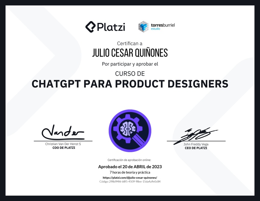 Diploma del Curso de ChatGPT para Product Designers: Diseño asistido por AI