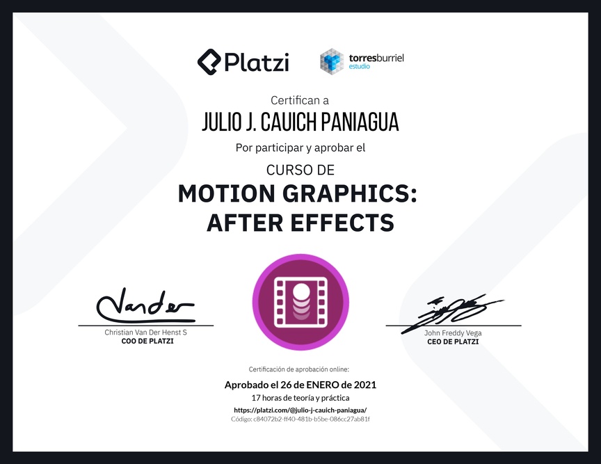 Diploma del Curso de Motion Graphics: After Effects