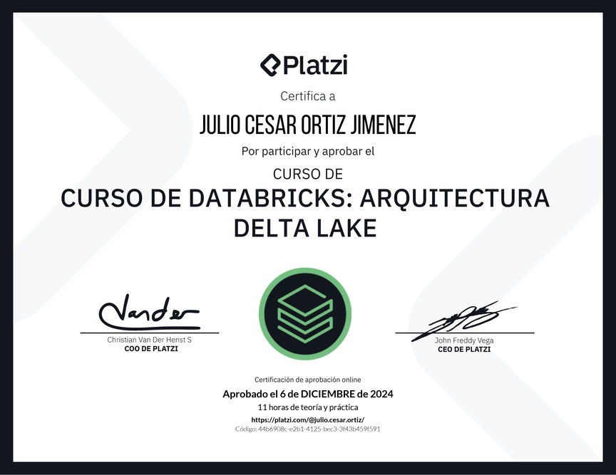 Diploma del Curso de Databricks: Arquitectura Delta Lake