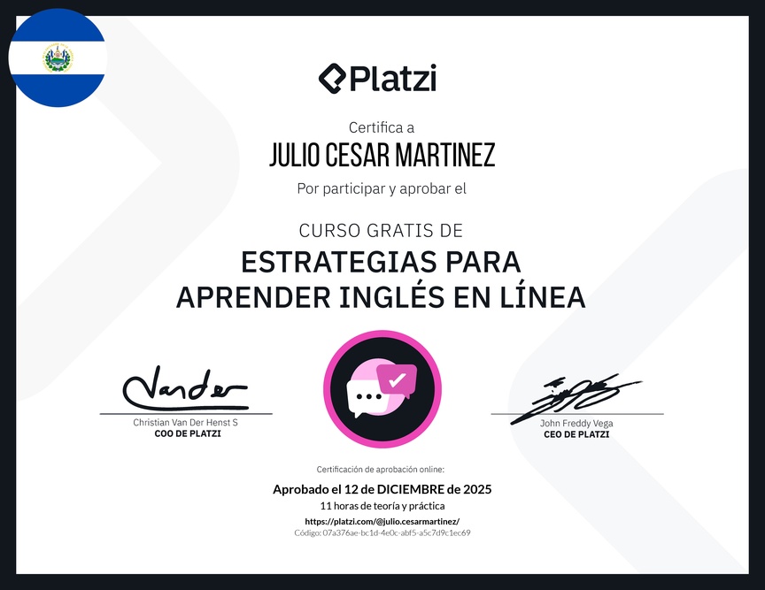 Diploma del Curso Gratis de Estrategias para Aprender Inglés en Línea