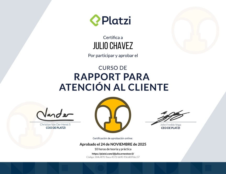 Diploma del Curso de Rapport para Atención al Cliente