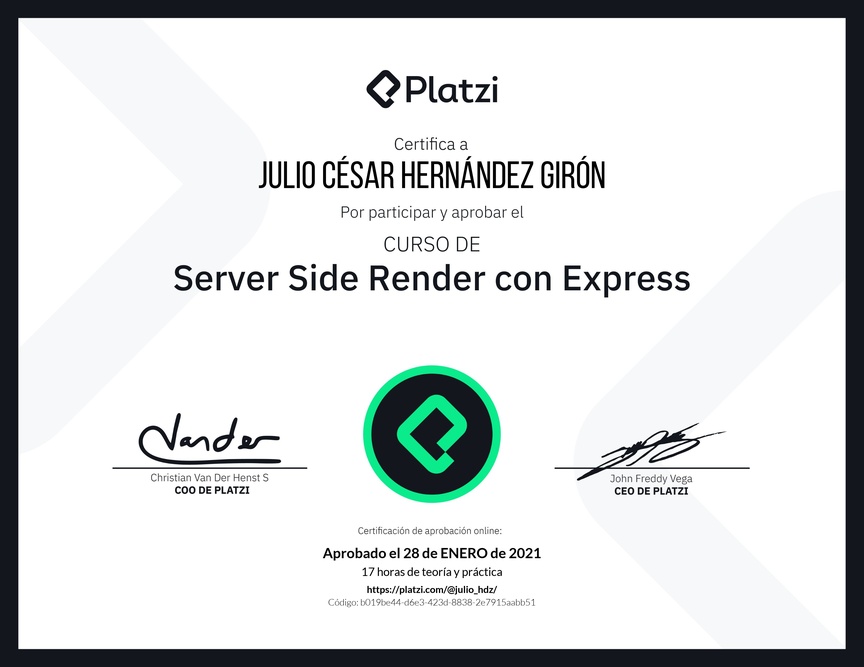Diploma del Curso de Server Side Render con Express