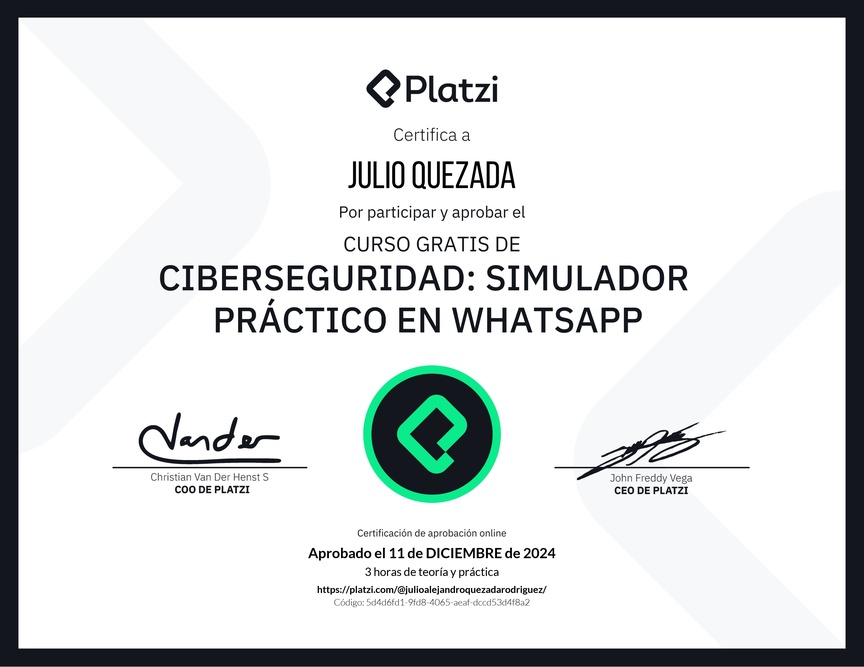 Diploma del Curso Gratis de Ciberseguridad: Simulador Práctico en WhatsApp
