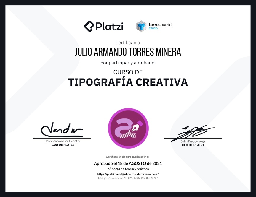 Diploma del Curso de Tipografía Creativa