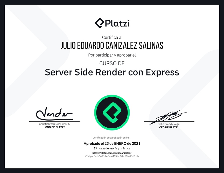 Diploma del Curso de Server Side Render con Express